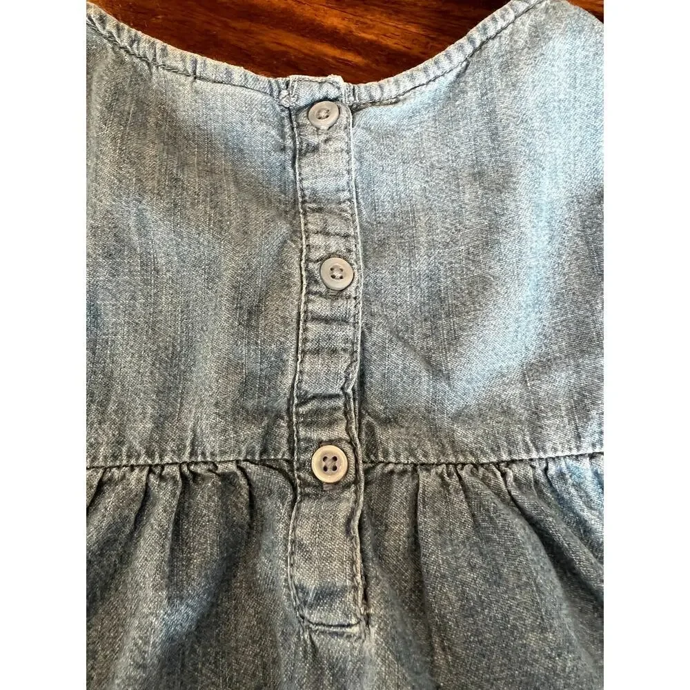Gap Girls Denim Dress, Medium/8, Sleeveless, Embroidered, Blue/Pink, 100% Cotton